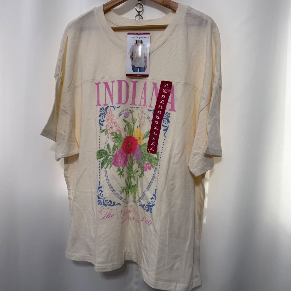 State of Mine Indiana Hoosier State Floral Graphic T-Shirt Cream XL NWT